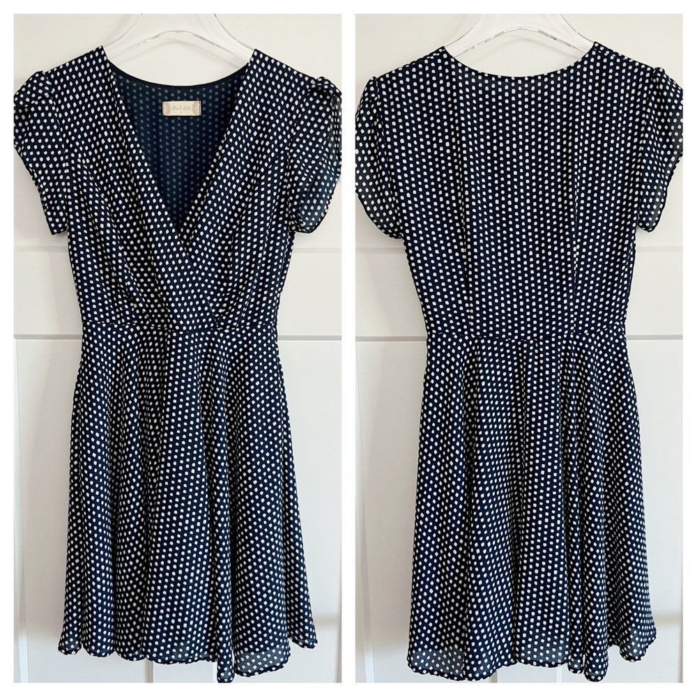 Altar’d State Navy Blue Polka Dot Sweetheart Flare Dress - Picture 3 of 11